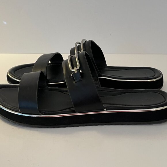 ALDO Lagoon Black Slide Sandals Silver Buckle Detailing ~ Women's Size 10 EUC 41 - Picture 6 of 8
